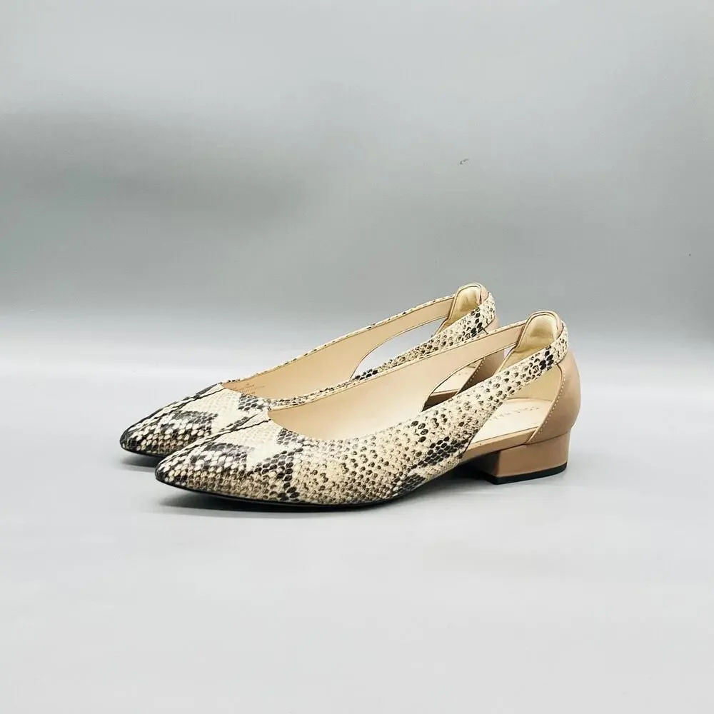 Cole Haan Shoes Womens 9 Beige Snake Print Grand Slingback Flats Pointed Toe